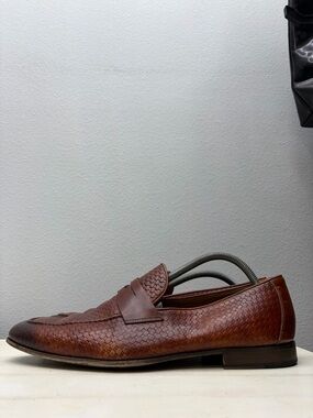 Magnanni Brown Leather Altea Woven Loafers Size 12